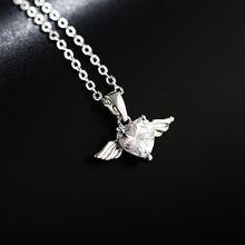 Short Women's Heart Lock Necklace with Angel Wings