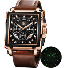 OLEVS Men's Quartz Square Leather Dress Watch