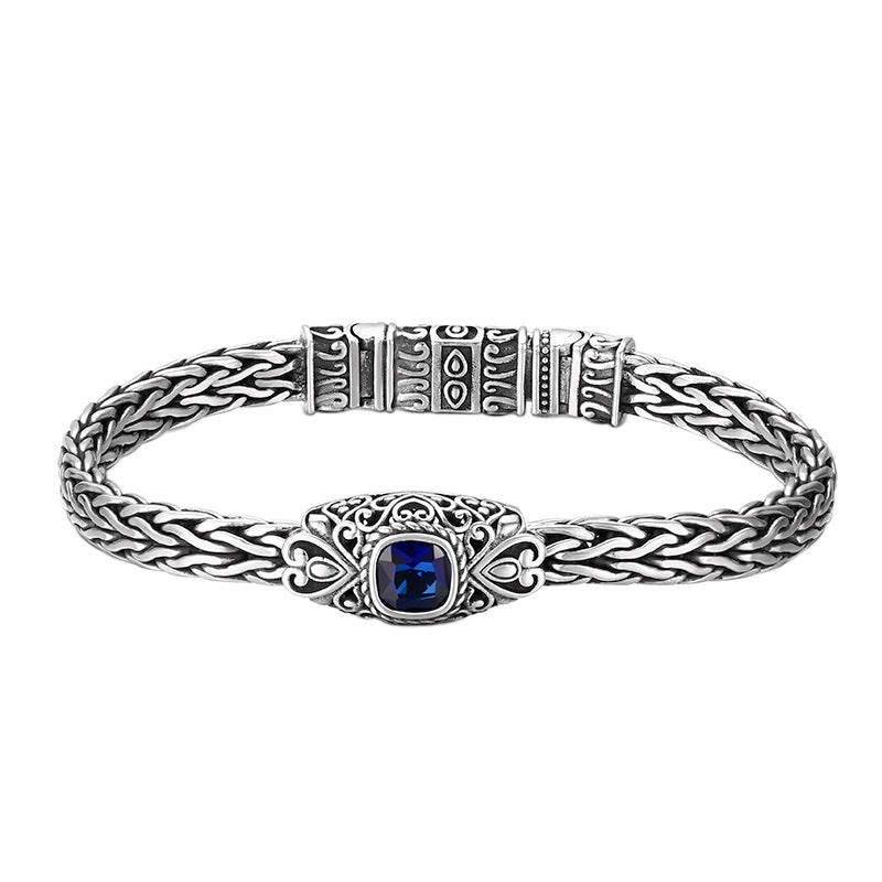 Hand-woven Blue Zircon Bracelet in 925 Sterling Silver