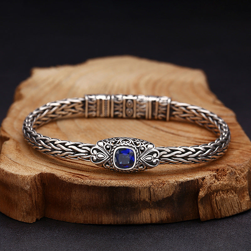 Hand-woven Blue Zircon Bracelet in 925 Sterling Silver