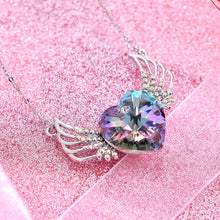 S925 Silver Angel Wings Heart Necklace with Crystals