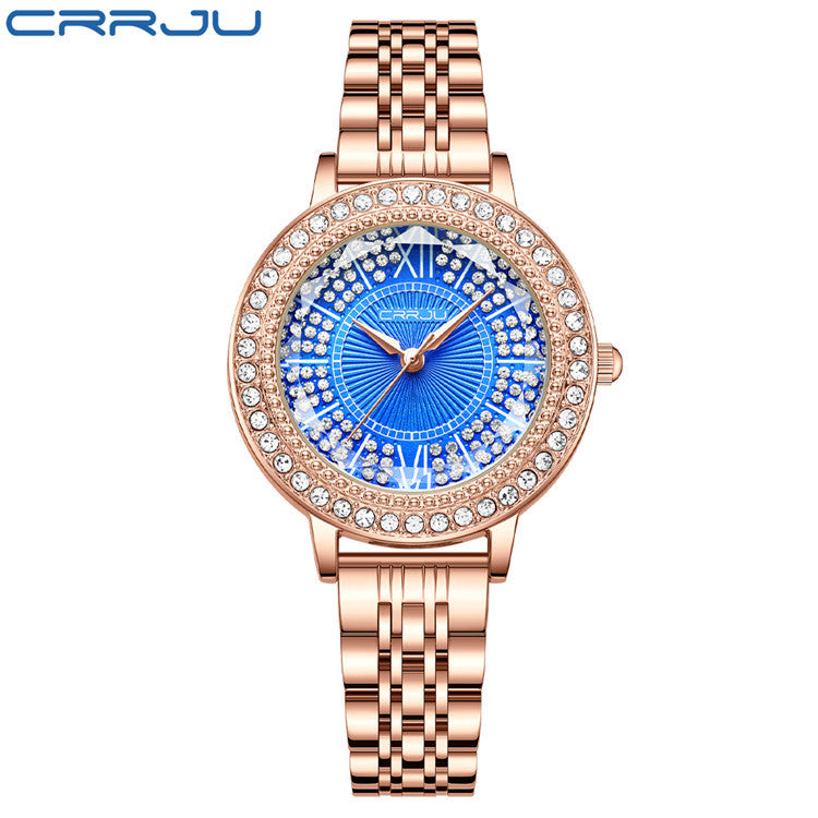 CRRJU Sparkling Diamond Steel Watch for Women