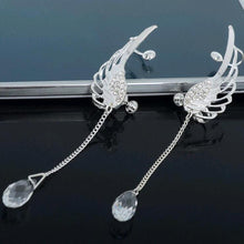 Angel Wing Tassel Earrings with Crystal Clip-On Design