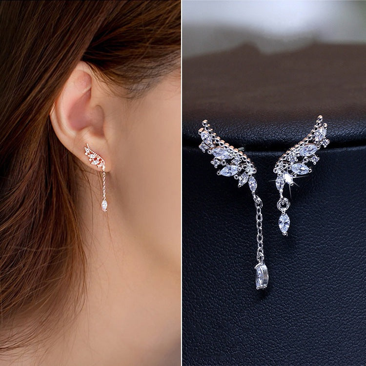 Asymmetrical Tassel Earrings with Angel Wing Design