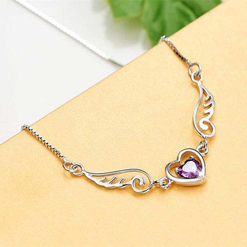 Angel Wings Heart Necklace with Crystal Pendant