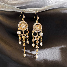 Asymmetrical Star Moon Pearl Tassel Earrings for Women