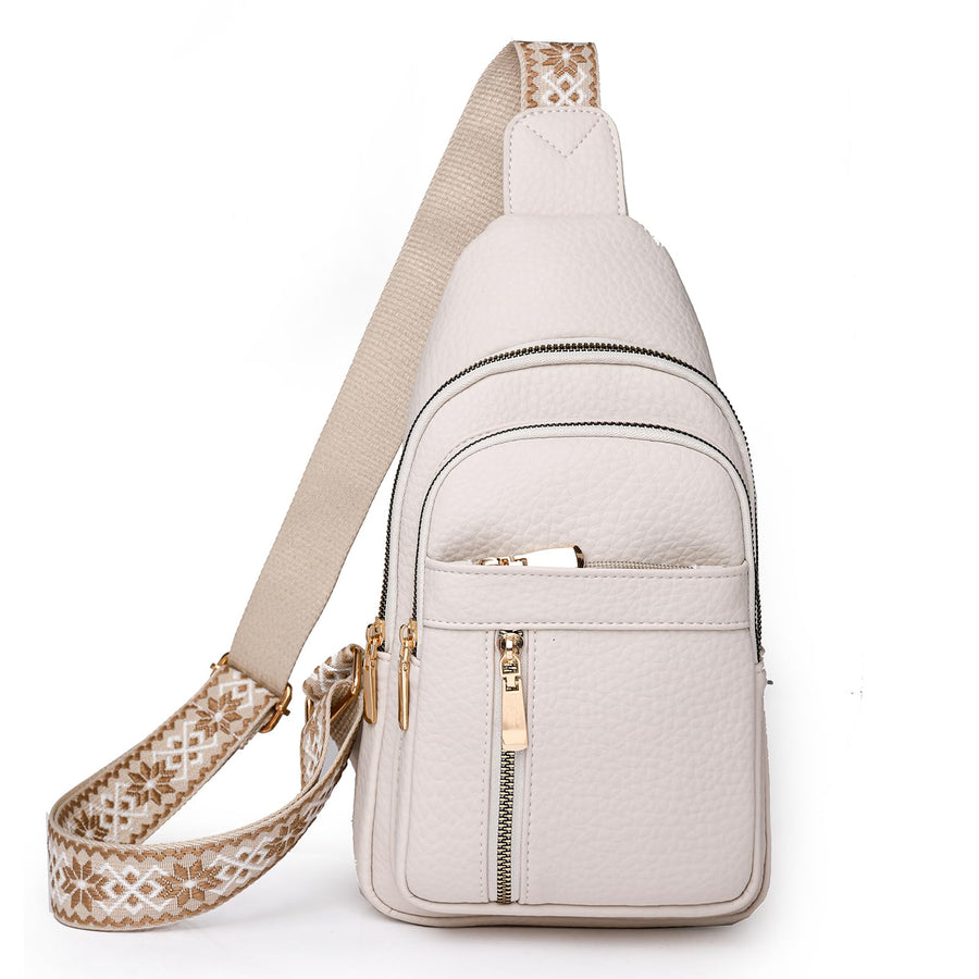 Vegan Leather Sling Daypack - White