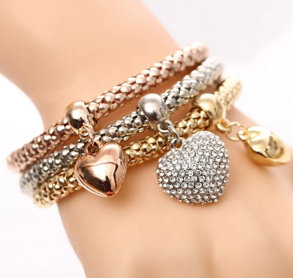 Corn Chain Diamond Heart Bracelet for Women