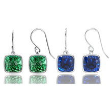 2 Pair Pack: 9.00 CTW Cushion Cut Created Blue Sapphire & Emerald Drop Earrings – Available in .925 Sterling Silver or 14kt Yellow Gold Over .925 – 8mm Square Gems