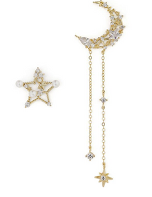 Moon Goddess Legend Baroque Pearl Star Tassel Earrings