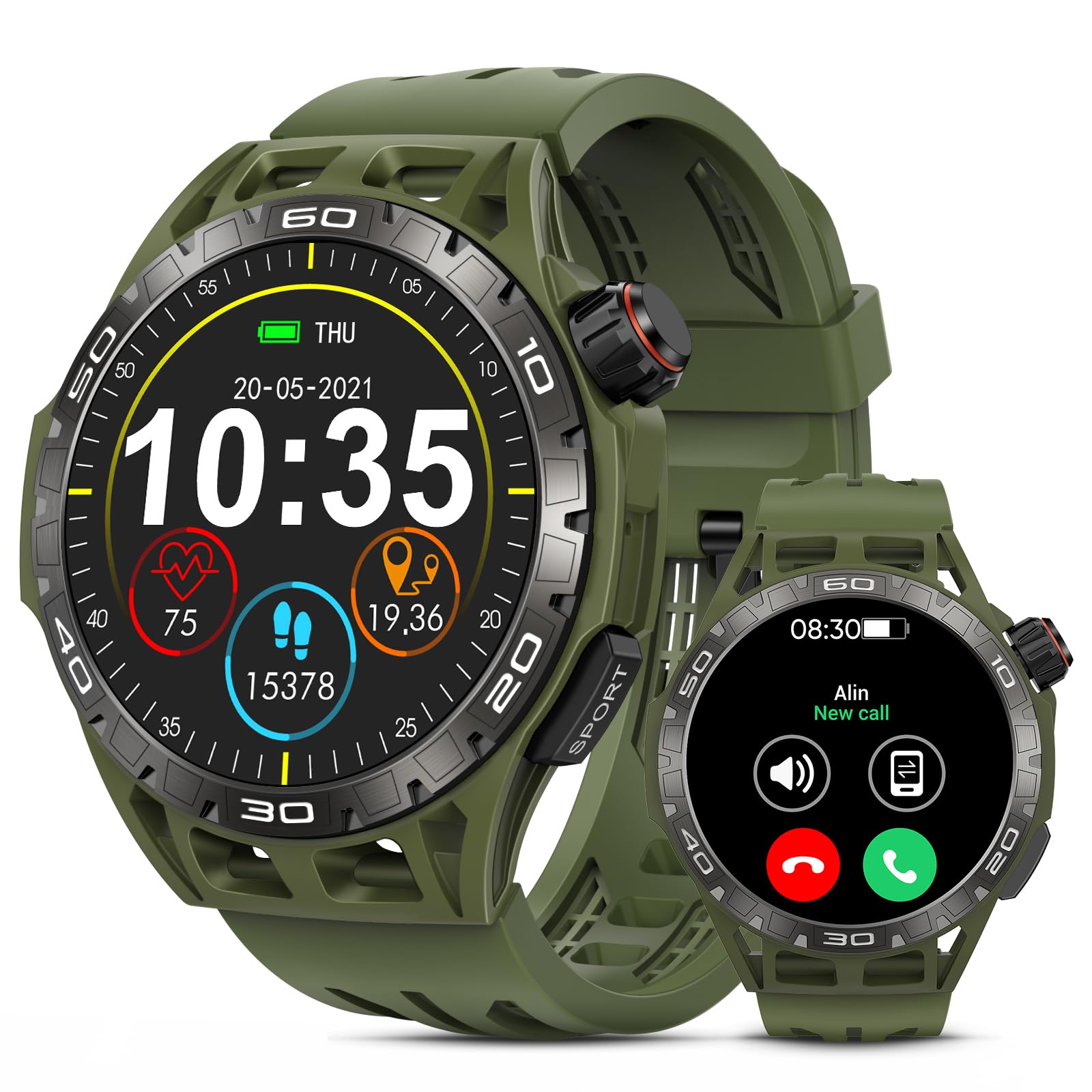 TacticalEdge 5ATM Smartwatch - Men's Military Grade, Bluetooth, SpO2