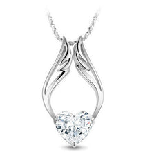 Angel Wing Heart Necklace with Pink Crystal Design