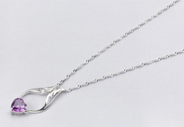 Angel Wing Heart Necklace with Pink Crystal Design
