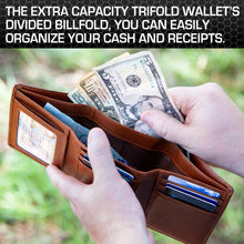 Mens RFID Wallet - Extra Capacity Leather Trifold 7 slot with ID Window