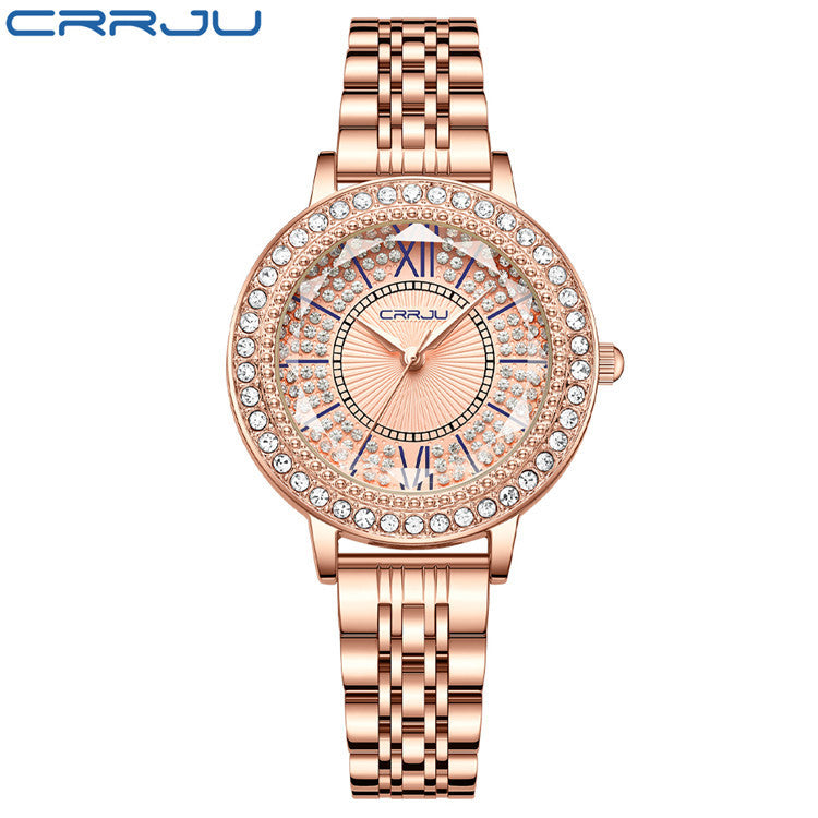 CRRJU Sparkling Diamond Steel Watch for Women