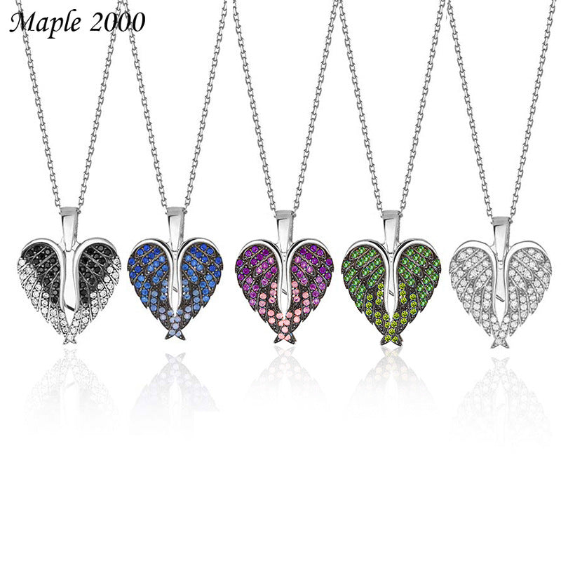 Fashion Women's Angel Wings Necklace with Heart Pendant
