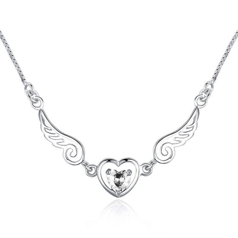 Angel Wings Heart Necklace with Crystal Pendant