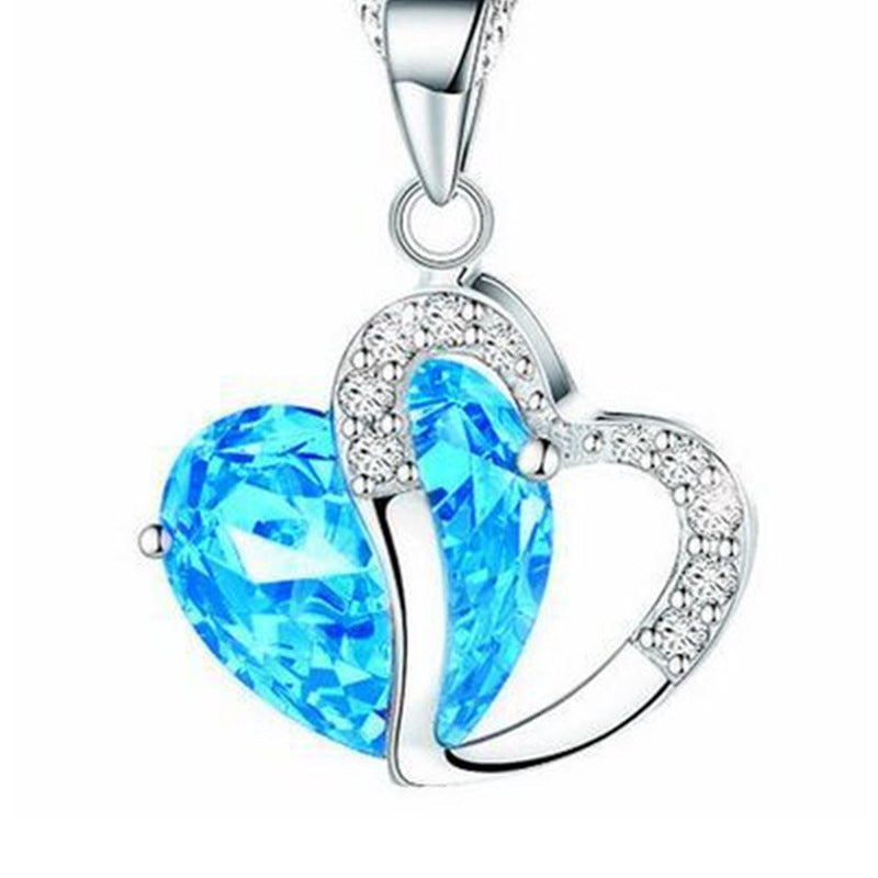 Crystal Heart Pendant Alloy Necklace for Women