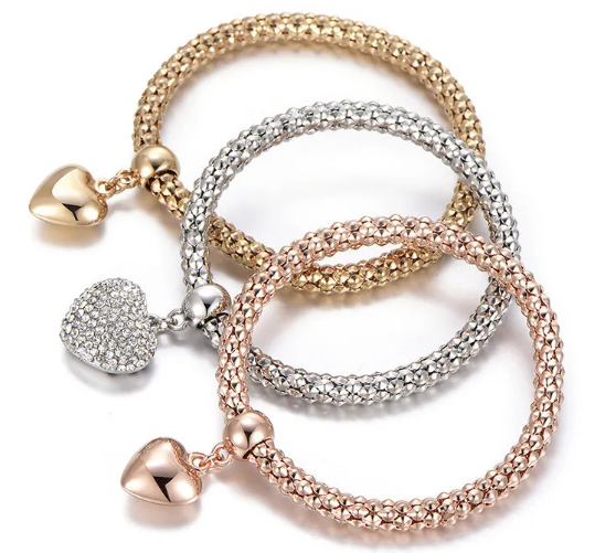 Corn Chain Diamond Heart Bracelet for Women