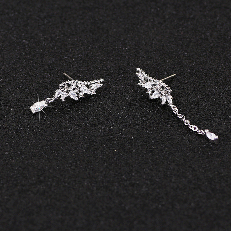 Asymmetrical Tassel Earrings with Angel Wing Design
