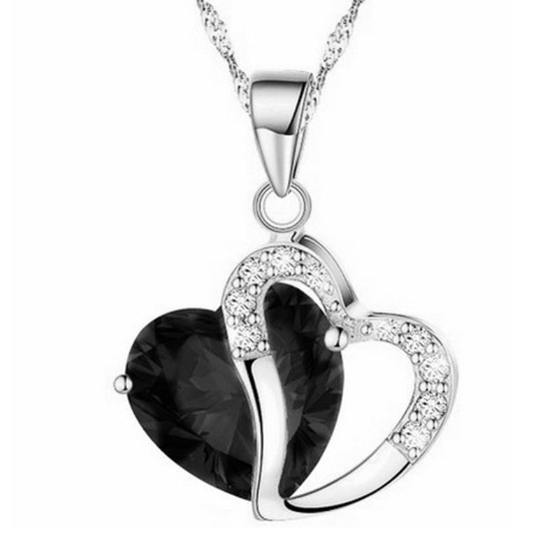 Crystal Heart Pendant Alloy Necklace for Women