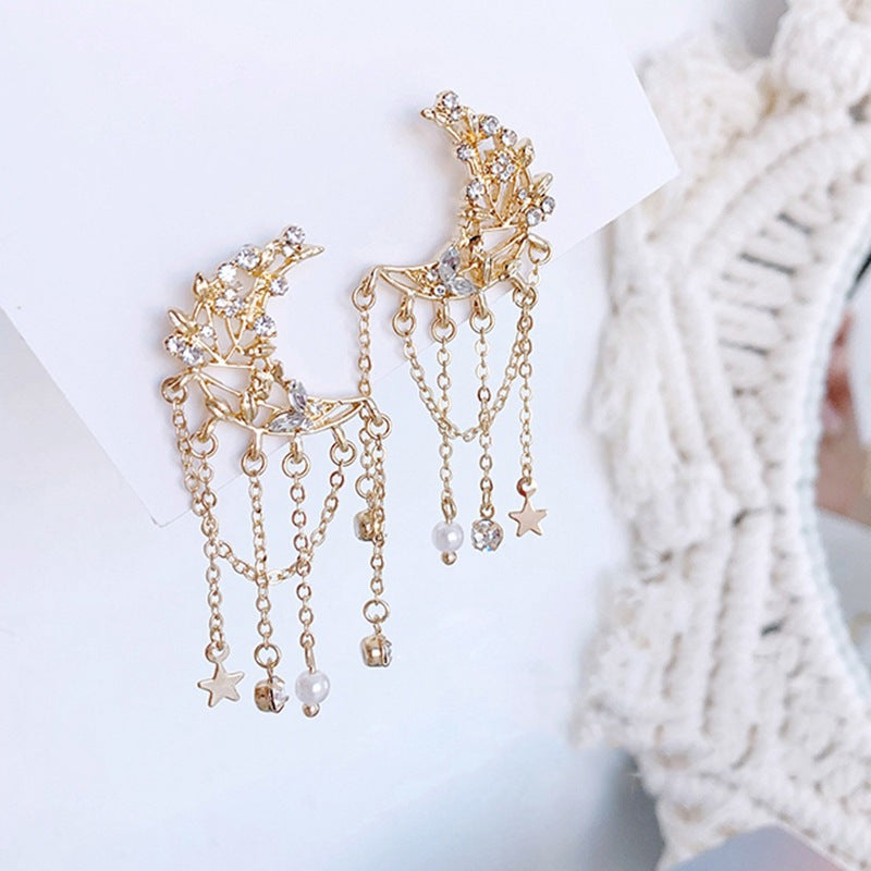 Moon Goddess Legend Baroque Pearl Star Tassel Earrings
