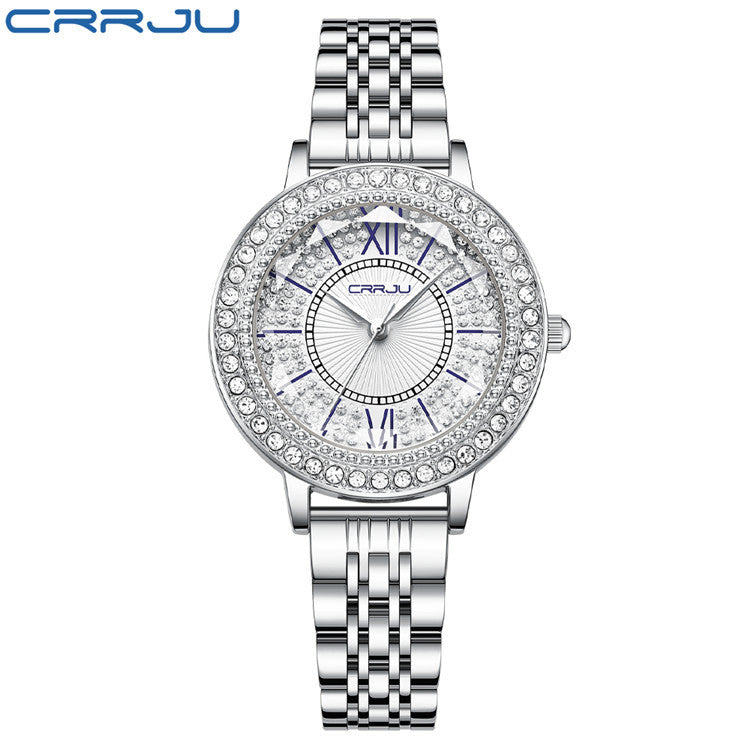 CRRJU Sparkling Diamond Steel Watch for Women
