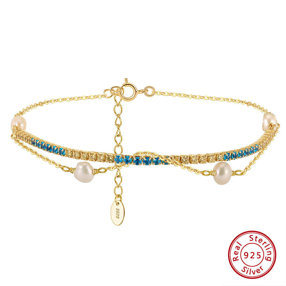 925 Sterling Silver Two-tone Baroque Pearl Tennis Bracelet