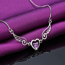 Angel Wings Heart Necklace with Crystal Pendant