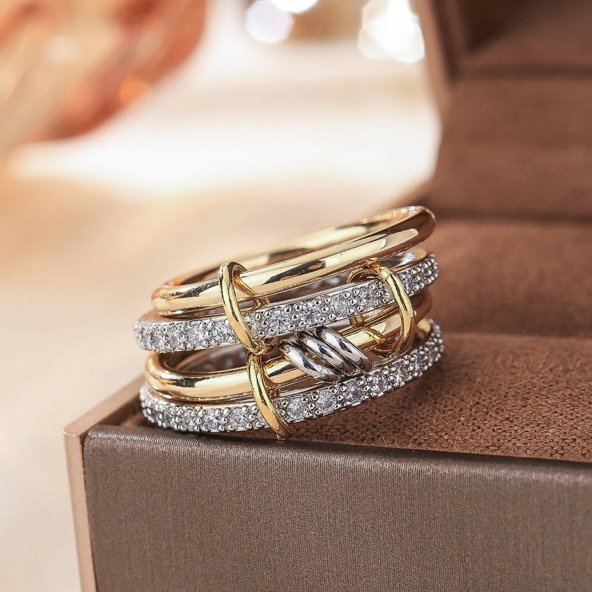 Two-Tone Four-Band Copper Ring – Stacking Cocktail Style