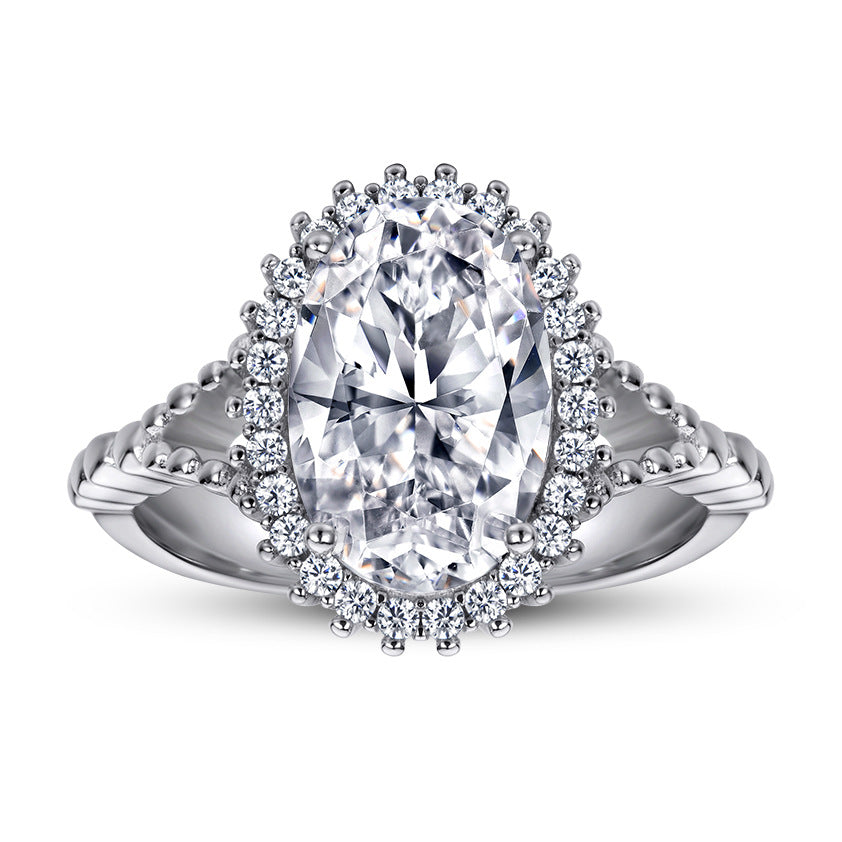 S925 Sterling Silver Exaggerated Egg-Shaped Zircon Ring