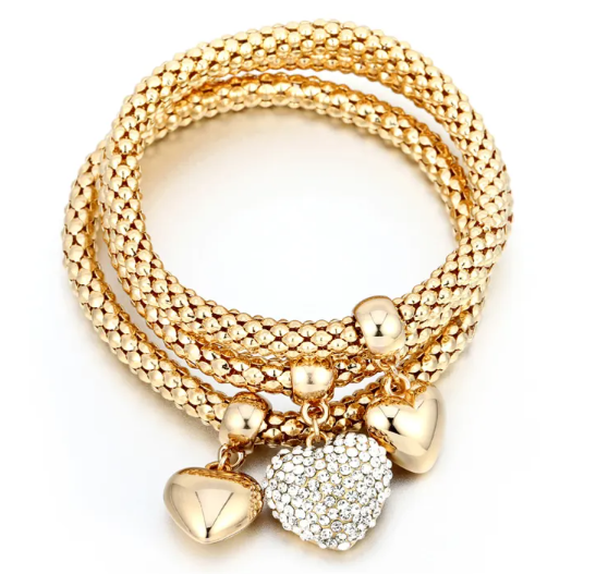 Corn Chain Diamond Heart Bracelet for Women