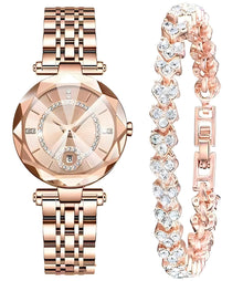 Elegant Rose Gold Women's Watch & Bracelet