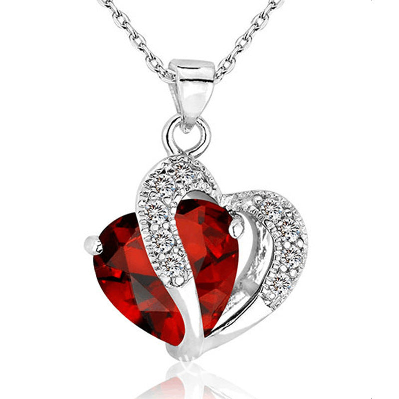 Crystal Heart Pendant Alloy Necklace for Women