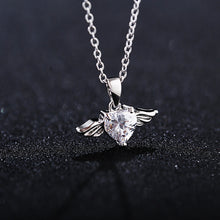 Short Women's Heart Lock Necklace with Angel Wings