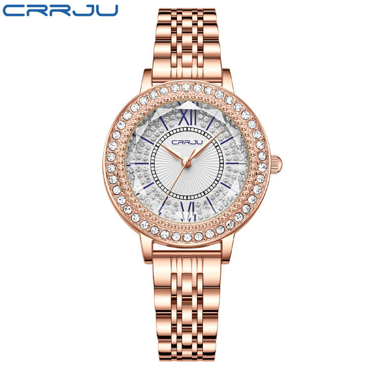 CRRJU Sparkling Diamond Steel Watch for Women