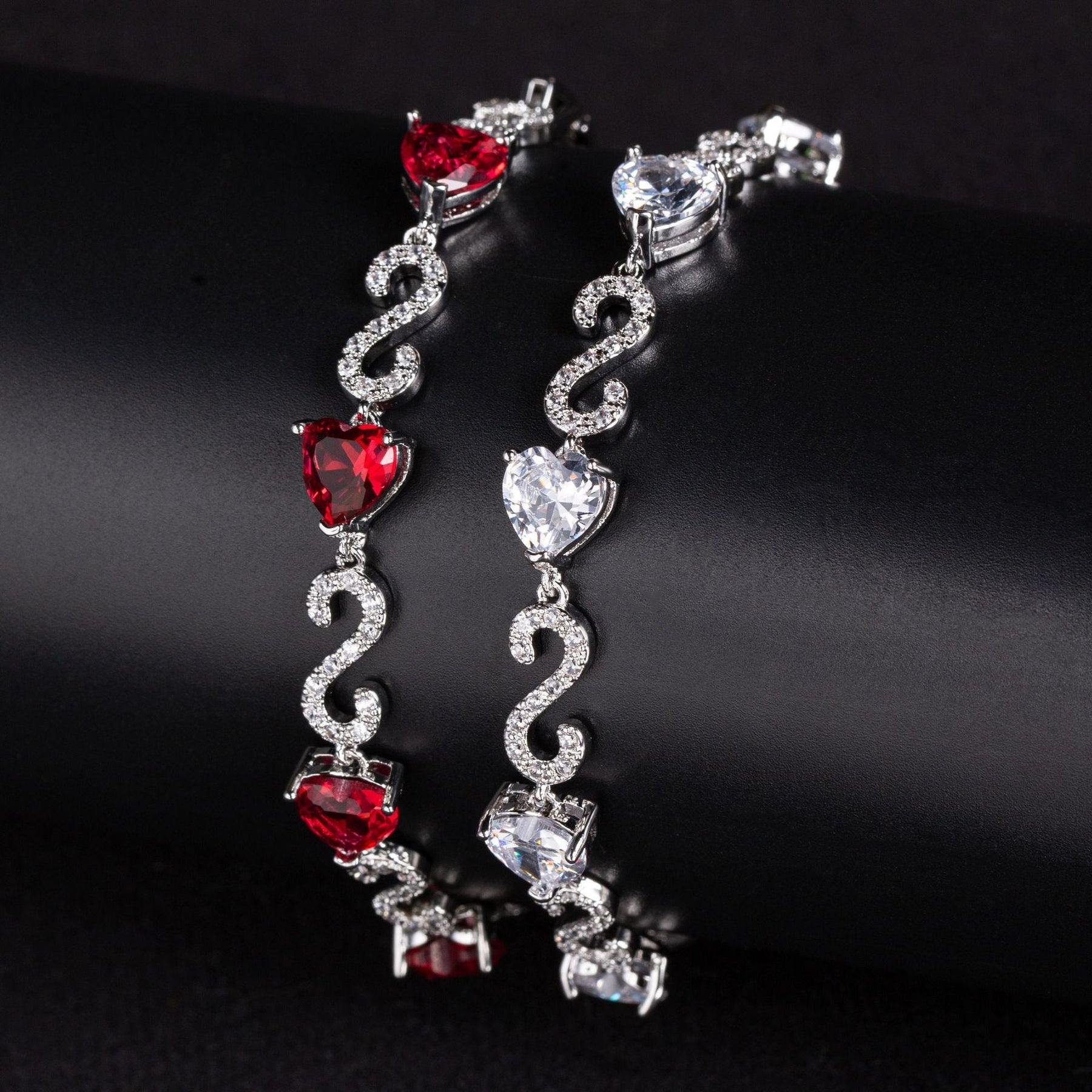 S925 Silver Number-Spliced Heart & Cubic Zirconia Bracelet