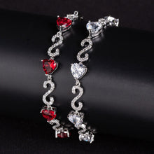 S925 Silver Number-Spliced Heart & Cubic Zirconia Bracelet