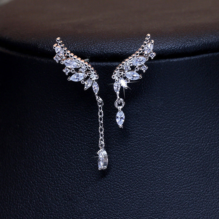 Asymmetrical Tassel Earrings with Angel Wing Design