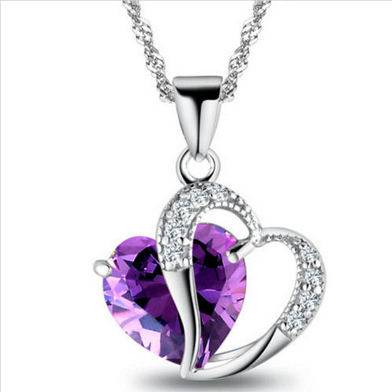 Crystal Heart Pendant Alloy Necklace for Women