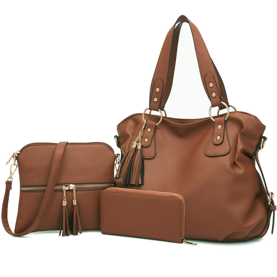 RedBrown Leather Satchel & Wallet Set