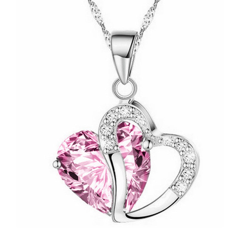 Crystal Heart Pendant Alloy Necklace for Women