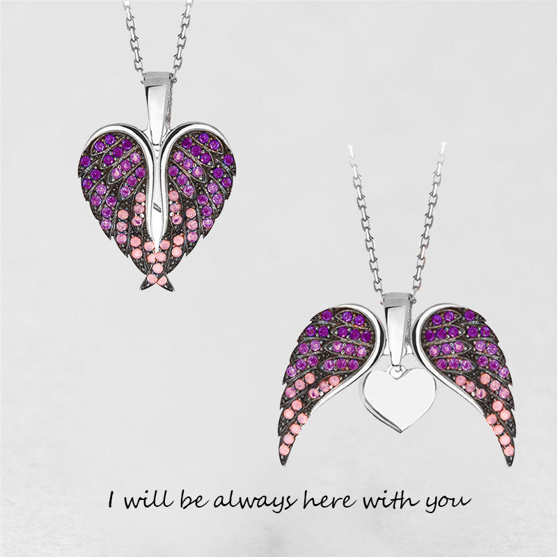 Fashion Women's Angel Wings Necklace with Heart Pendant