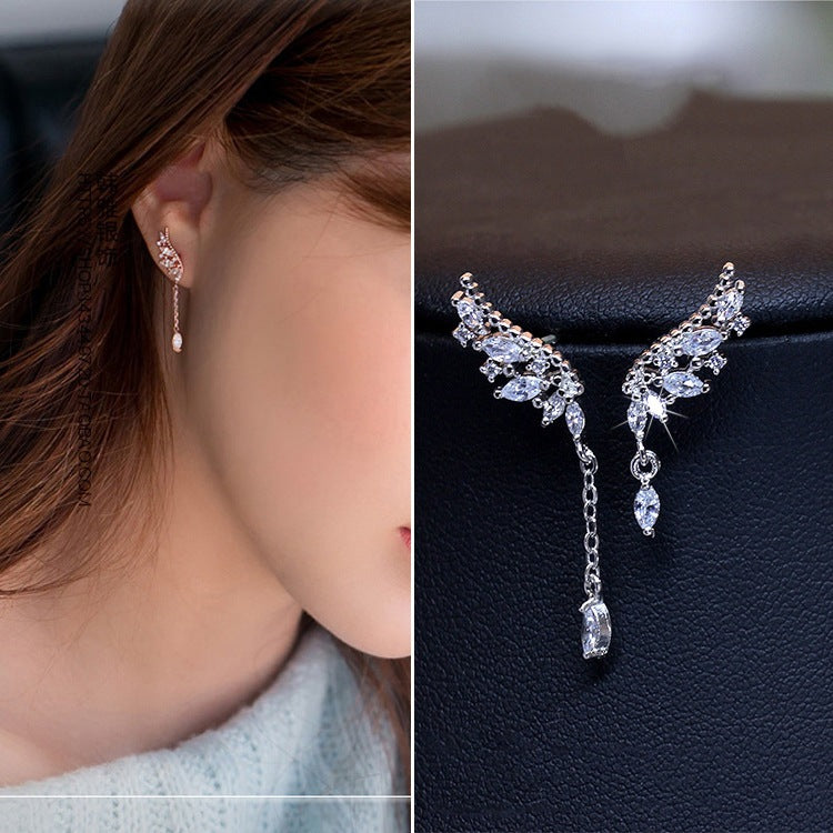 Asymmetrical Tassel Earrings with Angel Wing Design