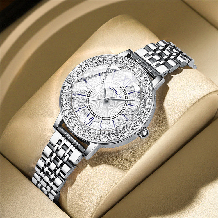CRRJU Sparkling Diamond Steel Watch for Women