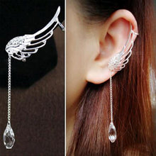 Angel Wing Tassel Earrings with Crystal Clip-On Design