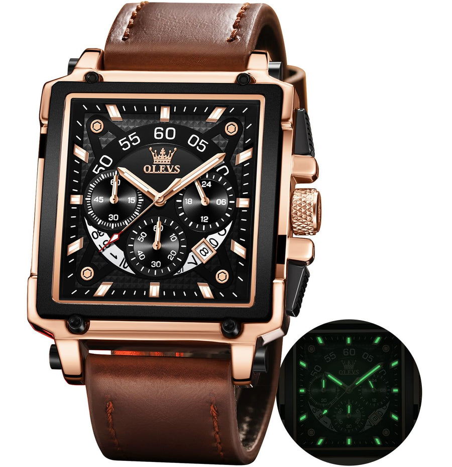 OLEVS Men's Quartz Square Leather Dress Watch