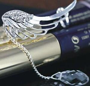 Angel Wing Tassel Earrings with Crystal Clip-On Design