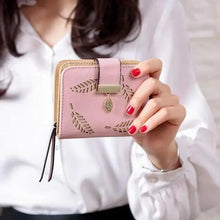 Vintage PU Leather Short Wallets Leaf Design Fashion Purse For Women Elegant Ladies Cute Zipper Purses Card Holders Women Wallet